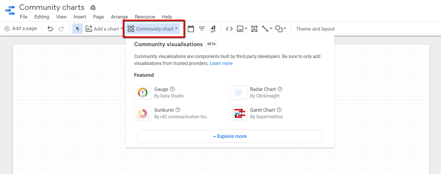 Community chart Google Data Studio - how to use