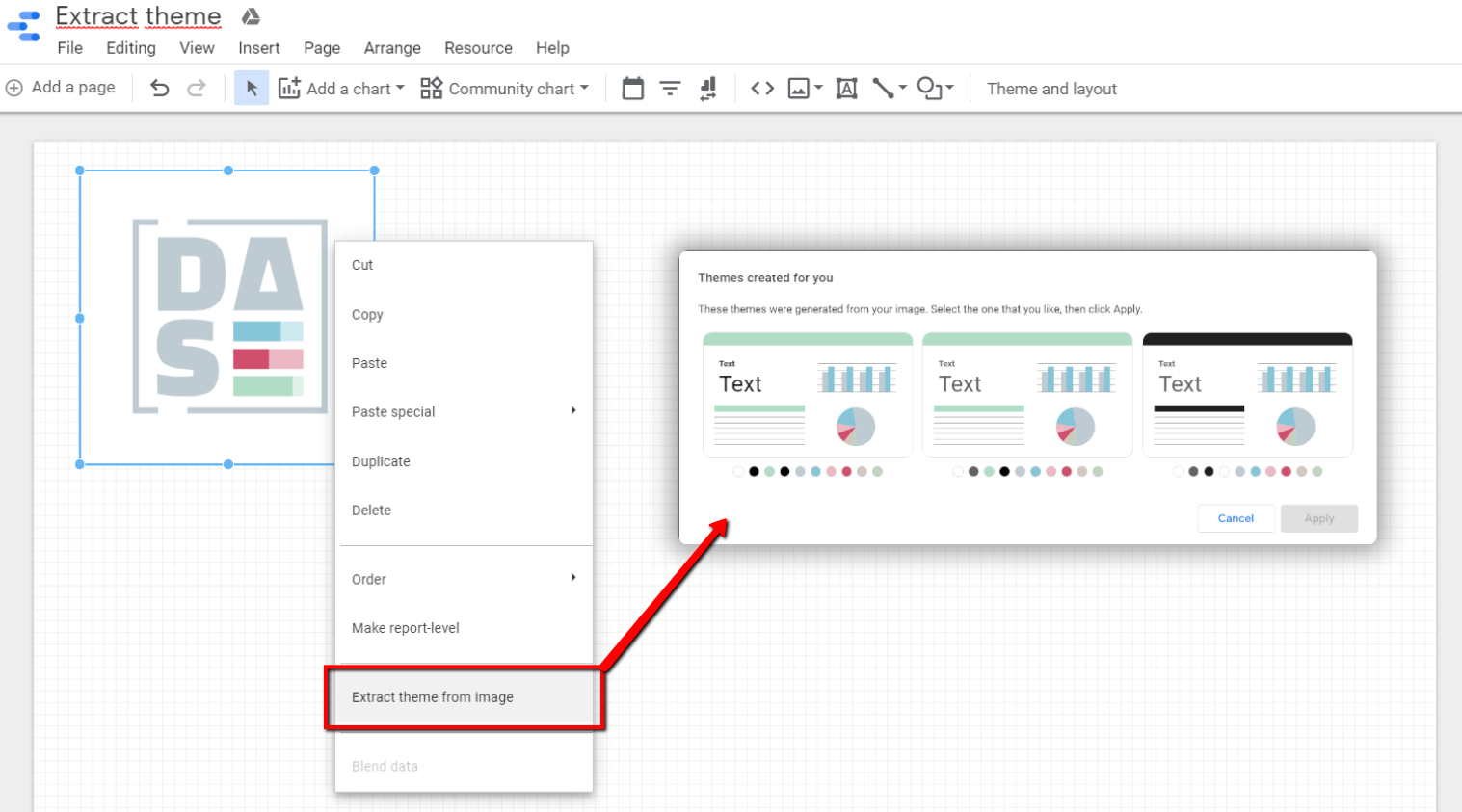 Extract theme from image - feature in Data Studio